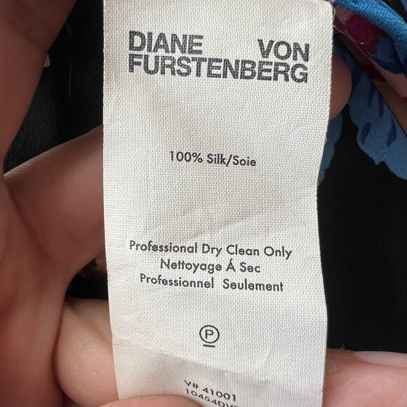 Diane Von Furstenberg Black Floral Silk Sleeveless Shark bite Dress Size 2 Aa23 - Picture 10 of 11